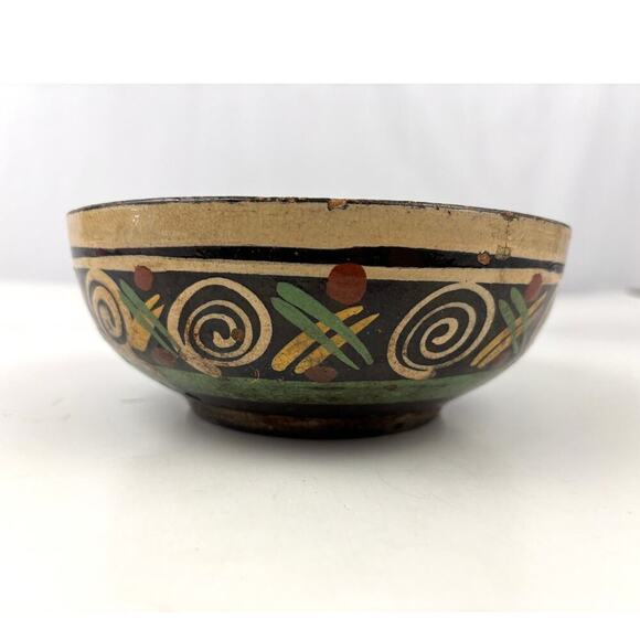 VTG Mexican Iridescent Tlaquepaque Pottery Bowl Hand Painted Terra Cotta - Picture 3 of 11
